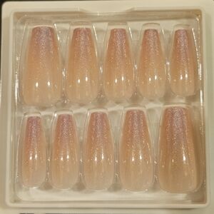 Acrylic Press-On Nails Pink White Long Coffin Full Cover Ombre 24 Piece Set NIB